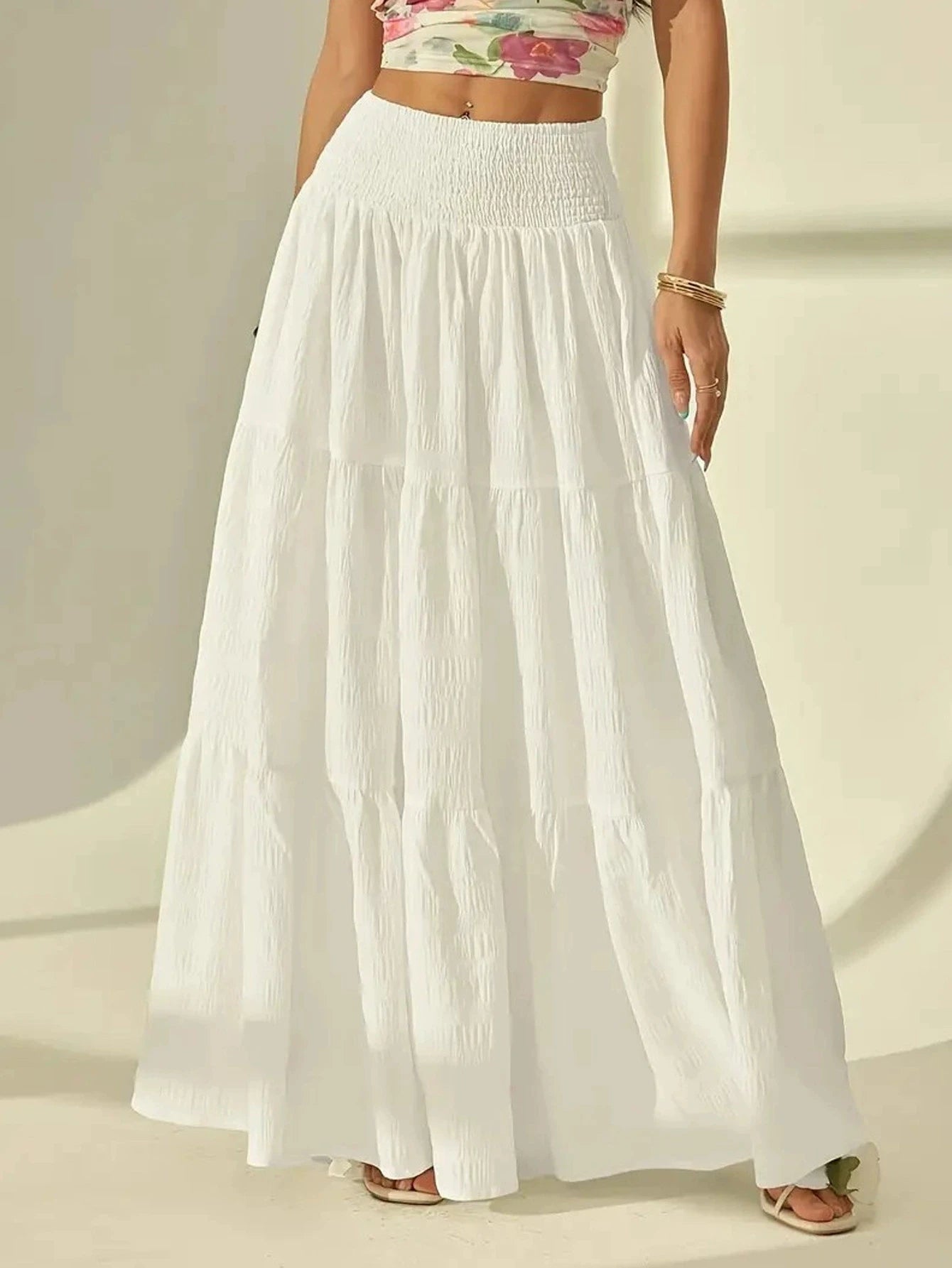 SOERA Calla Tiered Maxi Skirt Elastic Waist - Skirts - White S
