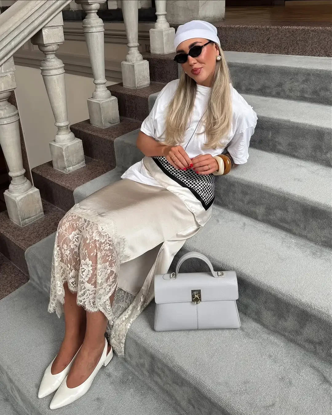 SOERA Cheska Lace Hem Satin Long Skirt with Slit - Skirts - 1005010102307758-;Om1775031590769940650 Beige M