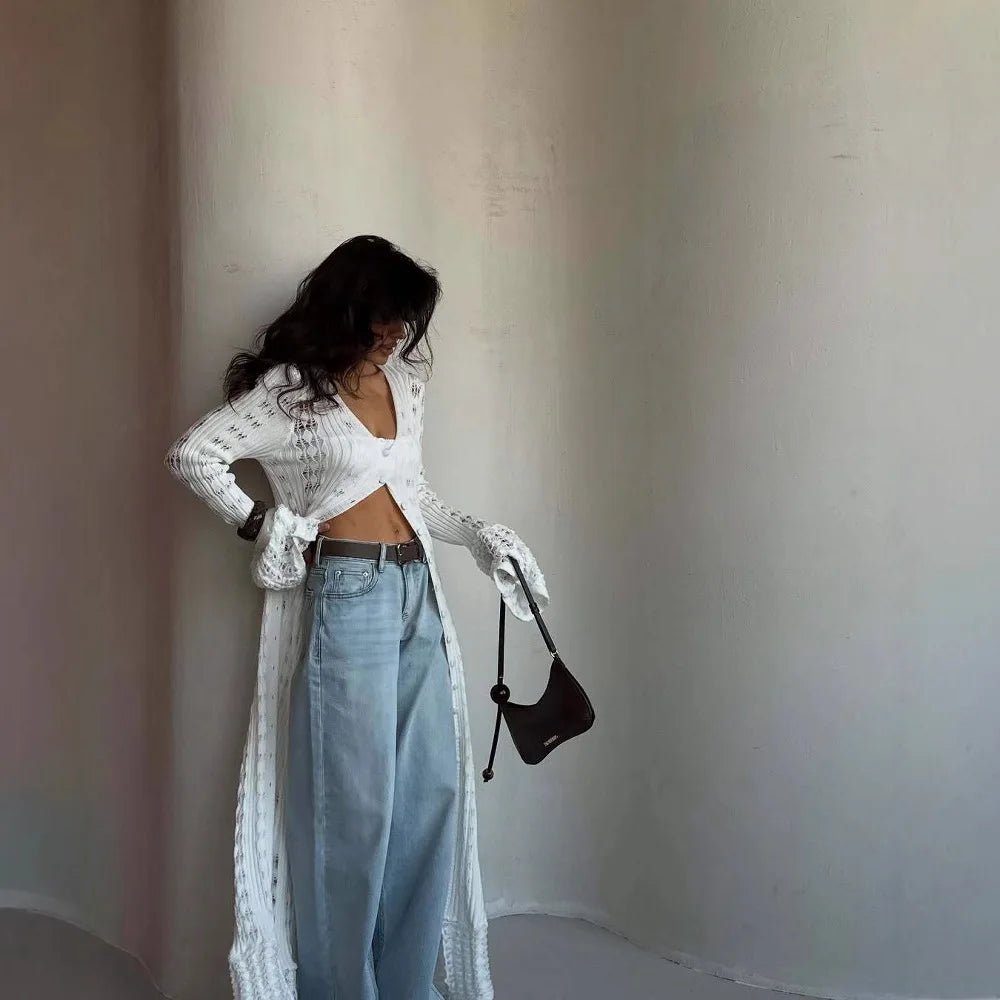 SOERA Whitney Hollow Knitted Cardigan - Sweaters & Cardigans - White L