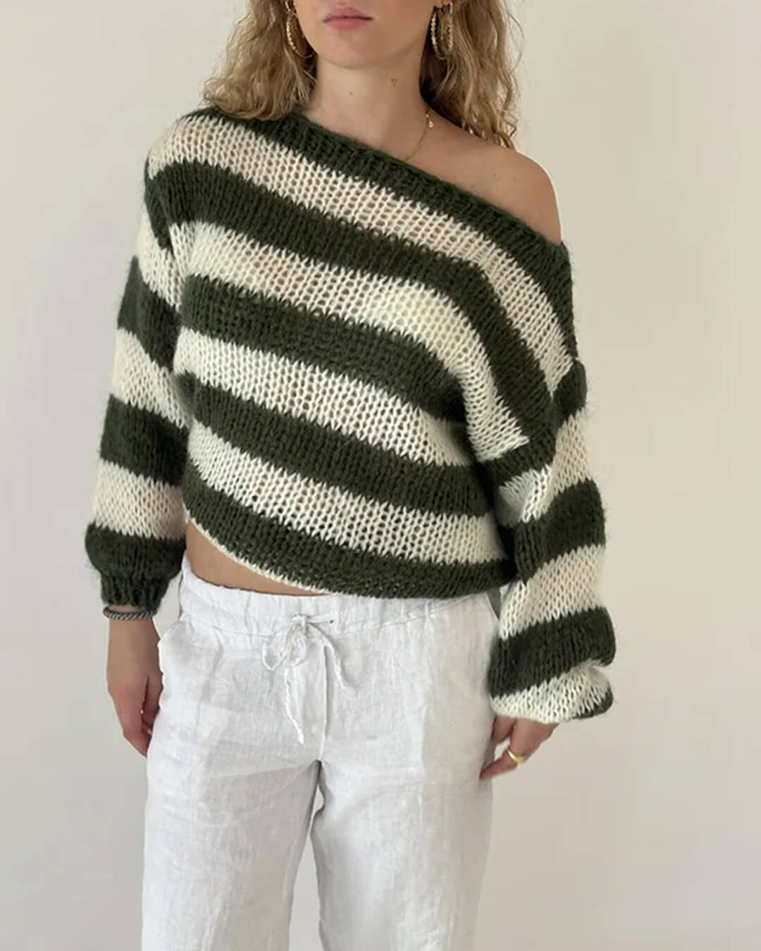 SOERA Rose Striped Loose Sweater - Sweaters - sz1770344797582968015 Green M