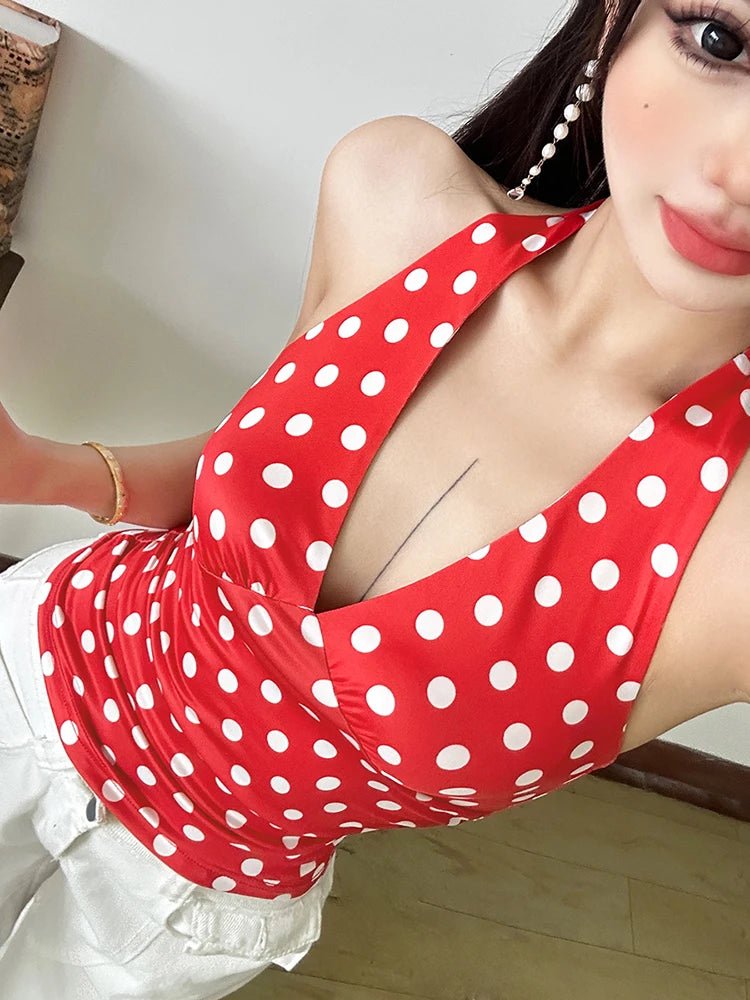 SOERA Hannah Polka Dot Halter Tank Top - Tank Tops - 1005009140850162-;nU1774621553702826647 Pink M