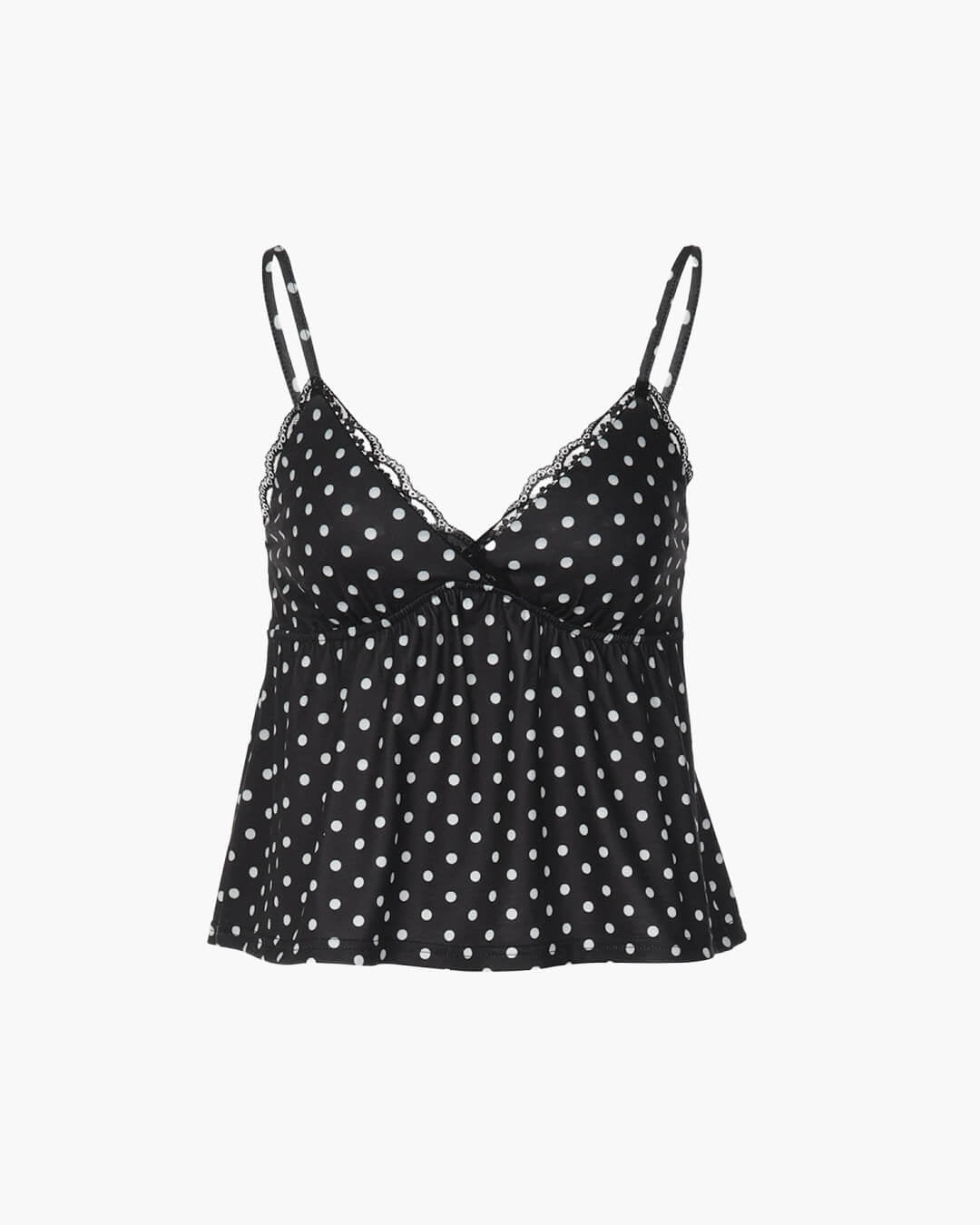 SOERA Anais Dot Print Lace Trim Camisole - Top - Black M