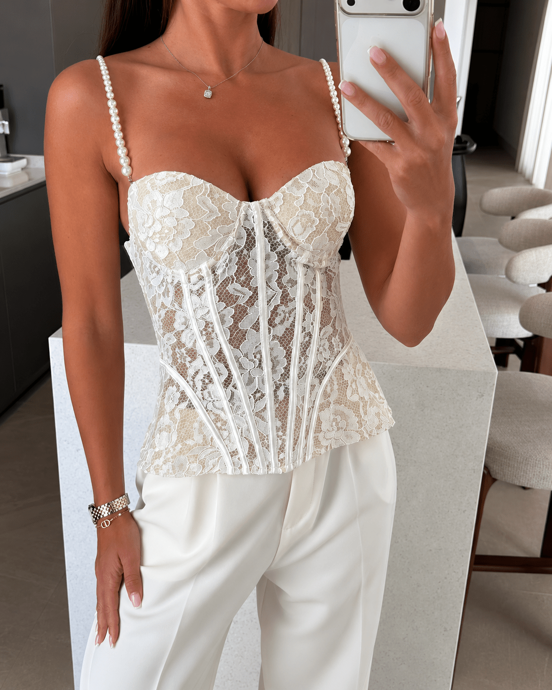 SOERA Aneyla Lace Sheer Bustier Cami Top - Tops - White L