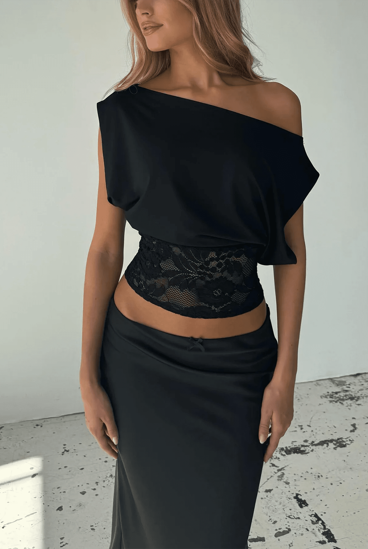 SOERA Janella Inclined Shoulder Lace Top - Tops - 1005010585649043-;qY1771345067810254412 Black S