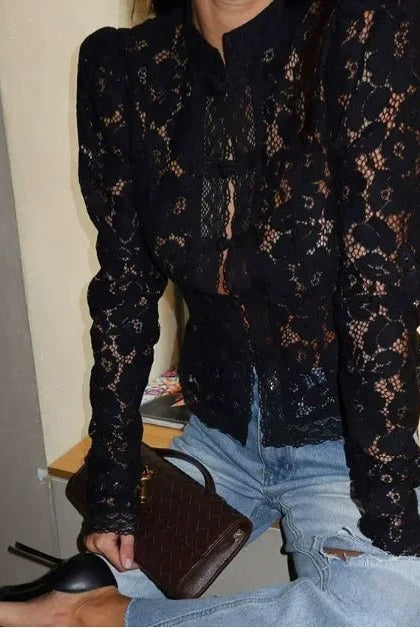 SOERA Katalina Puff Sleeve Lace Blouse - Tops - 1005010356871983-;MY1771494648611972097 Black S