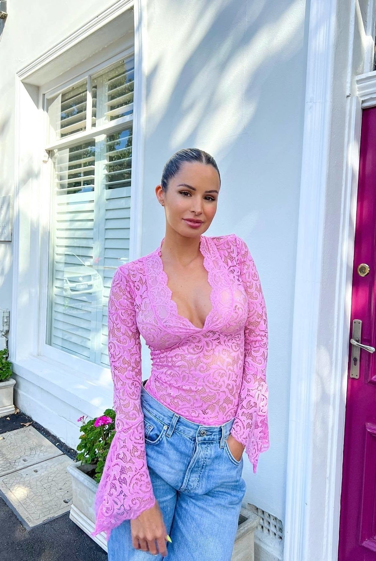 SOERA Lerna V-Neck Lace Top - Tops - SOERA-403203-PIN-S-20803 Pink S