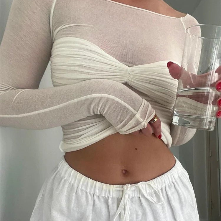 SOERA Sara Mesh Sheer Off - Shoulder Top - Tops - D1-MW459001 white S