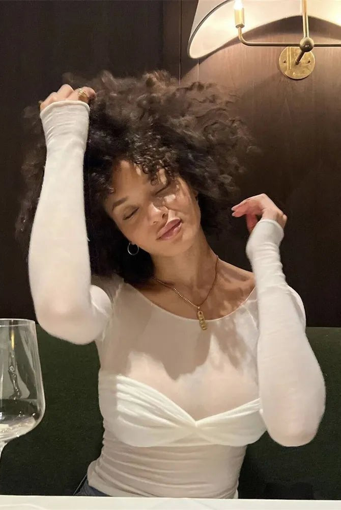 SOERA Sara Mesh Sheer Off - Shoulder Top - Tops - D1-MW459004 black S