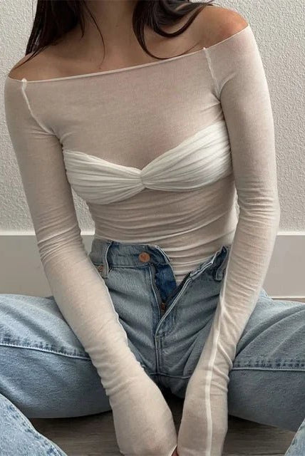 SOERA Sara Mesh Sheer Off - Shoulder Top - Tops - D1-MW459004 black S