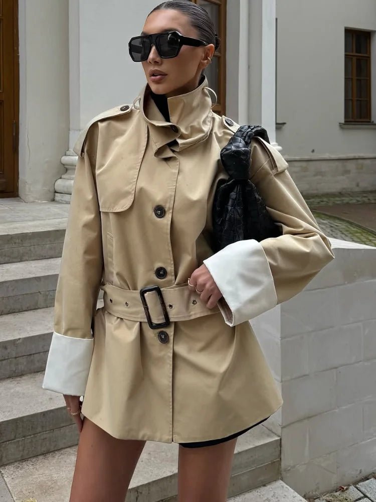 SOERA Brenda Contrast - Cuff Trench Jacket - Trench Coats - 1005010739339130-;ru1772135167150089371 Beige M