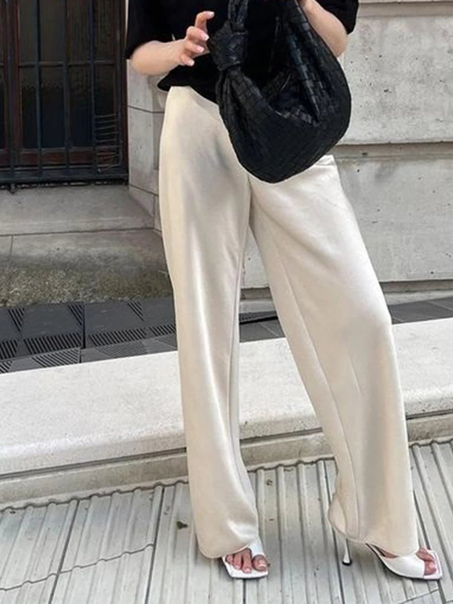 SOERA Wendy Wide Leg Satin Trousers - Trousers - 3256808273823050-;Sv1763832189655226821 White M