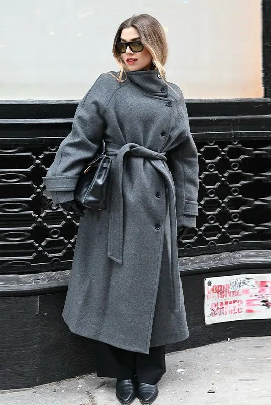 SOERA Claudine Long Belted High Collar Coat - Women's Coats & Jackets - kF1762239701861710194 Grey L