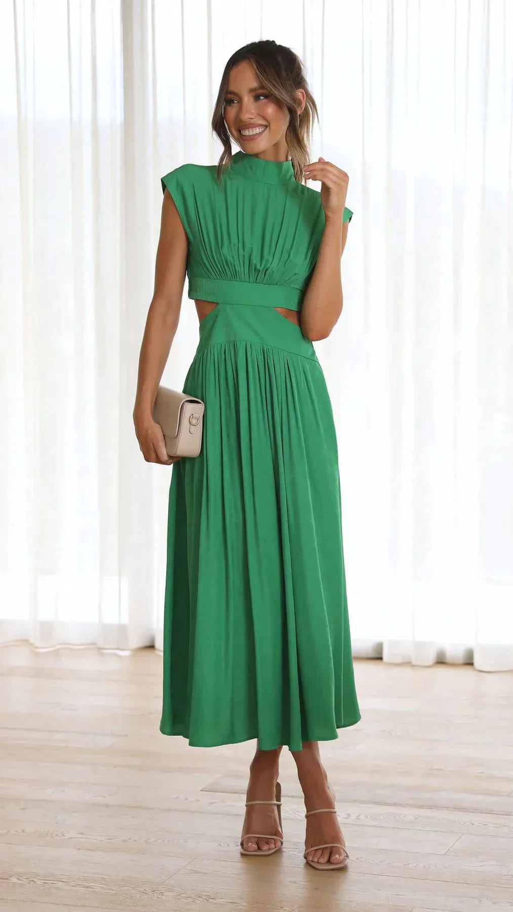 Valentina High-Neck Midi Dress with Waist Cutouts