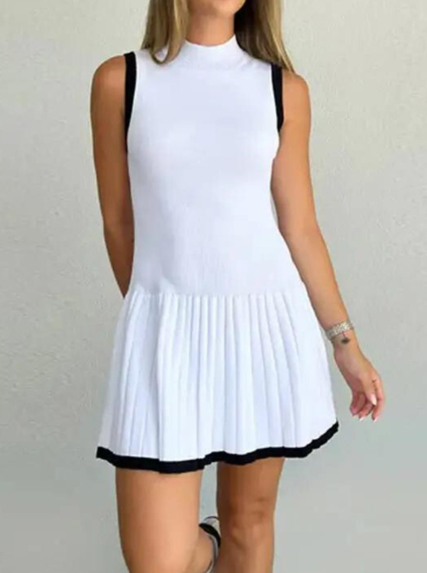 Margot drop-waist contrast gebreide jurk
