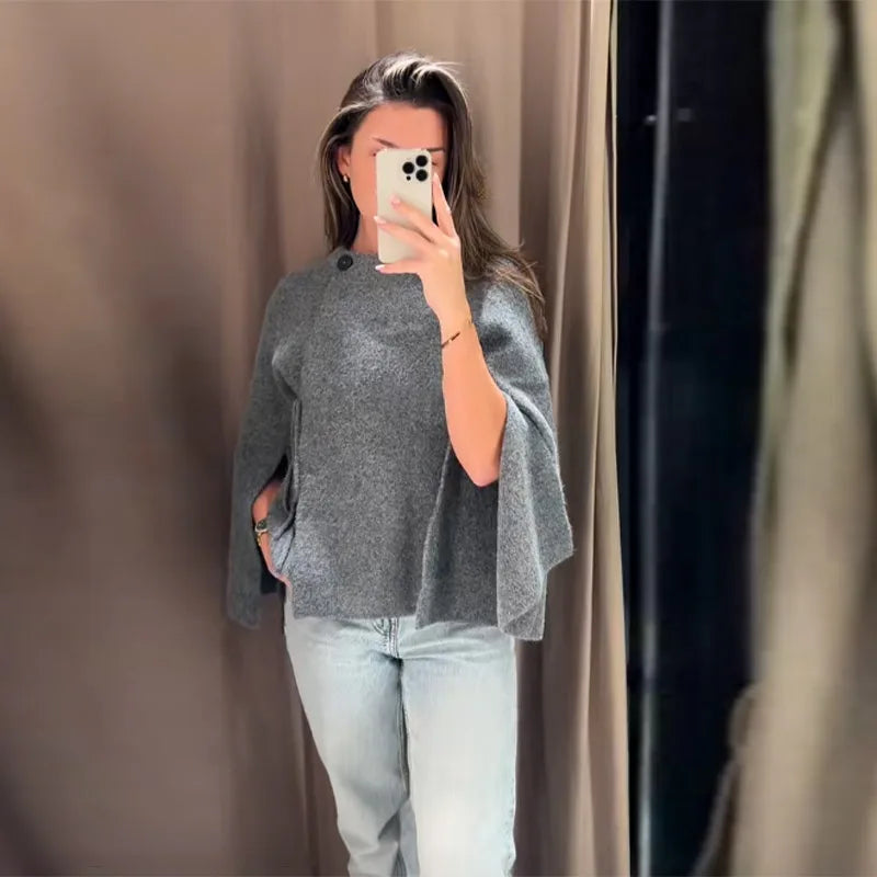 Casual Solid Black Long Women's Cardigan with Batwing Sleeves - Chic Loose Knitwear for Autumn/Winter 2