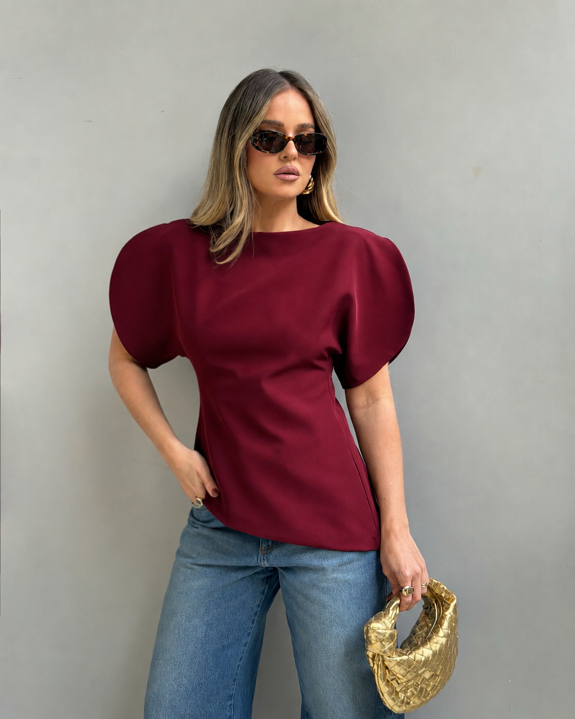 Sienna tricot top met ballonmouwen