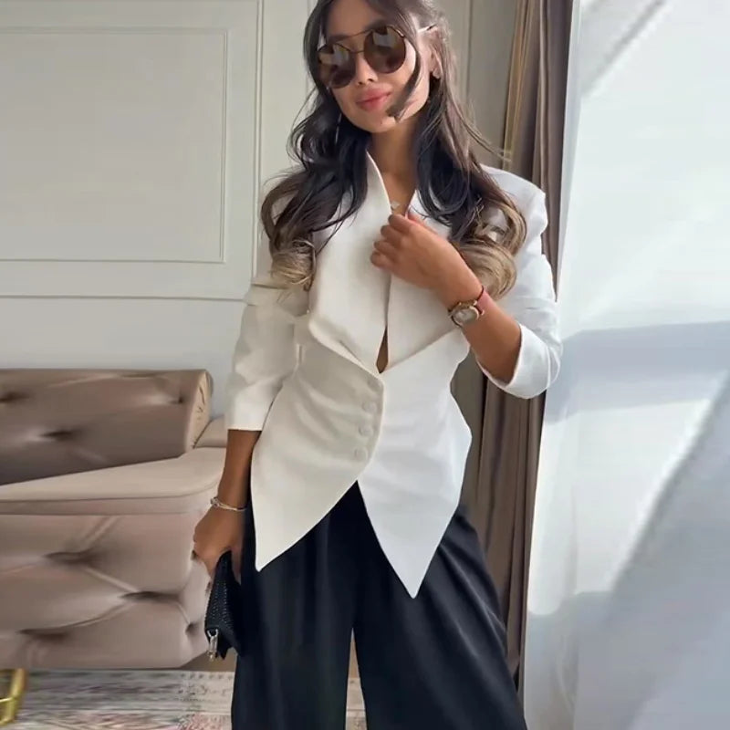 Chic Pleated Waist Cinched Women's Jacket Blazer Coat - V Neck Casual Slim Fit Women's Coats 12