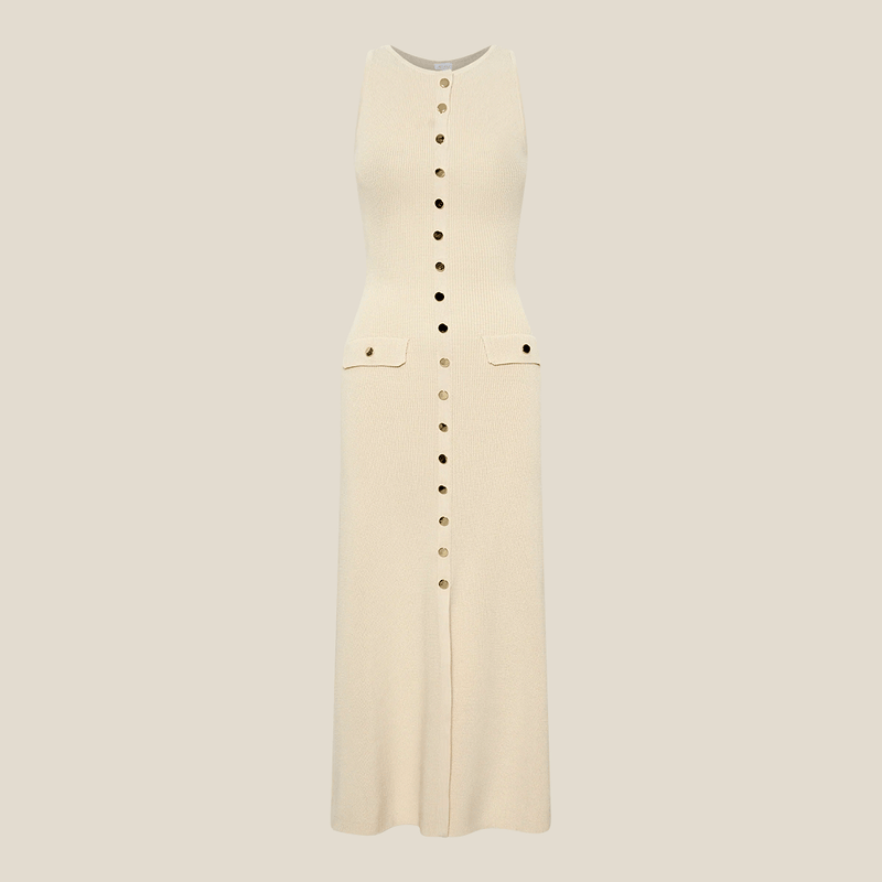 Robe crème sans manches à boutonnage devant SOERA