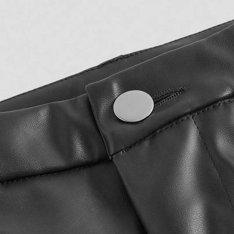 Elegant Women's Casual PU Leather Pants - Stylish Solid Color Vacation Wear 4