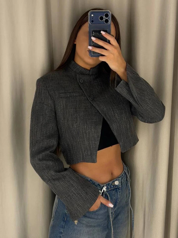 Anneliese Cropped Button-Front Blazer