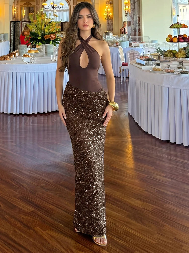 Aitia criss-cross gedrapeerde maxi jurk