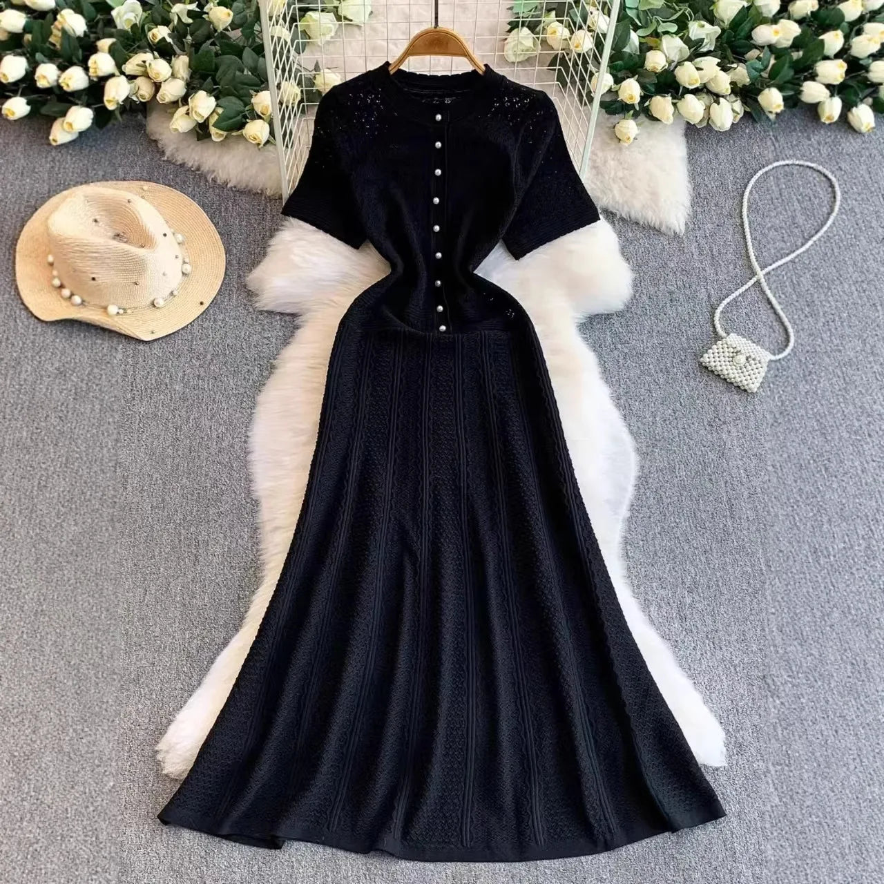 Robe midi en maille Celeste à demi-boutonnage