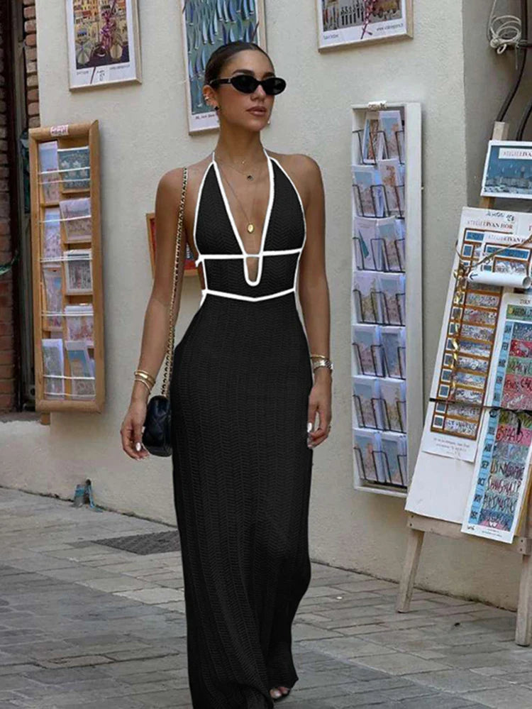 Harley halter maxi-jurk met veters