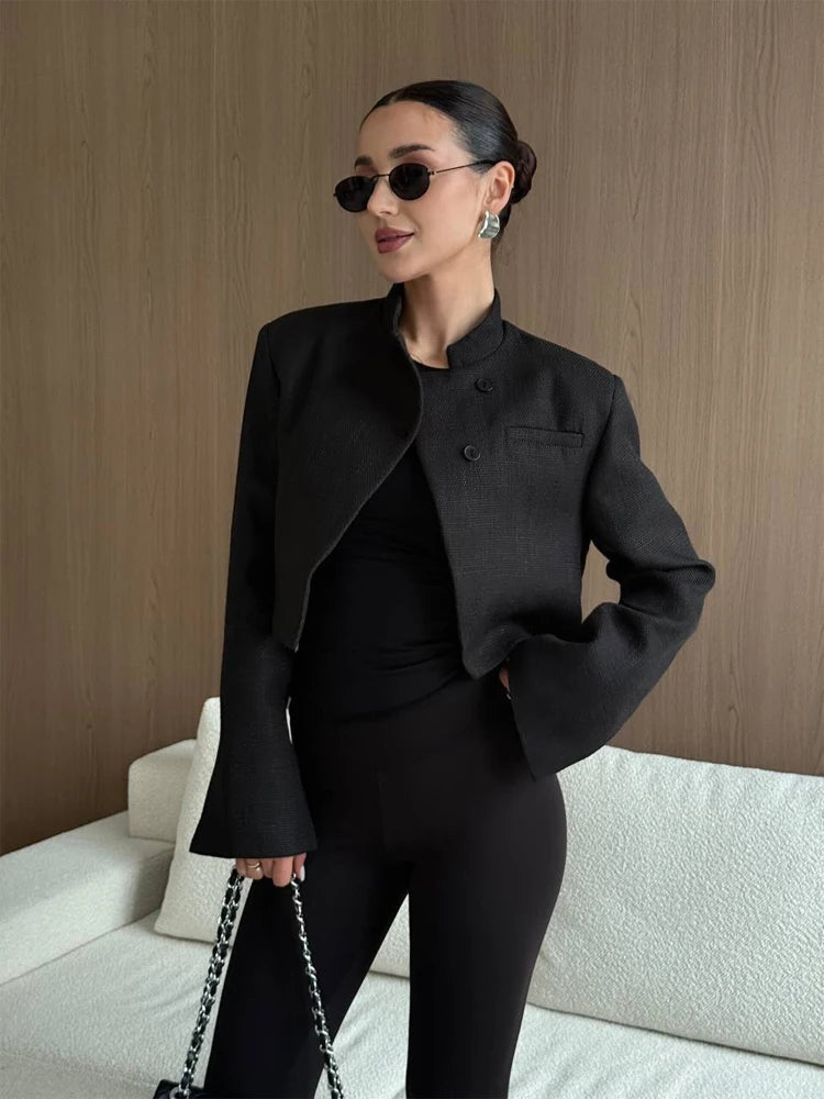 Anneliese Cropped Button-Front Blazer