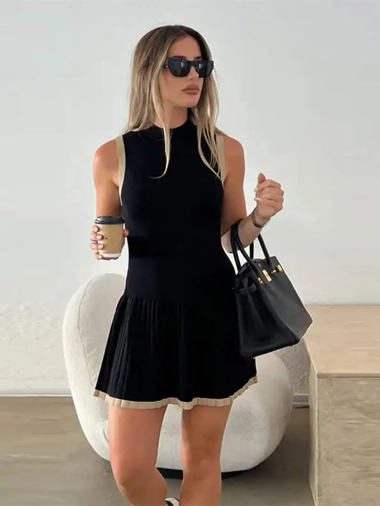 Margot drop-waist contrast gebreide jurk