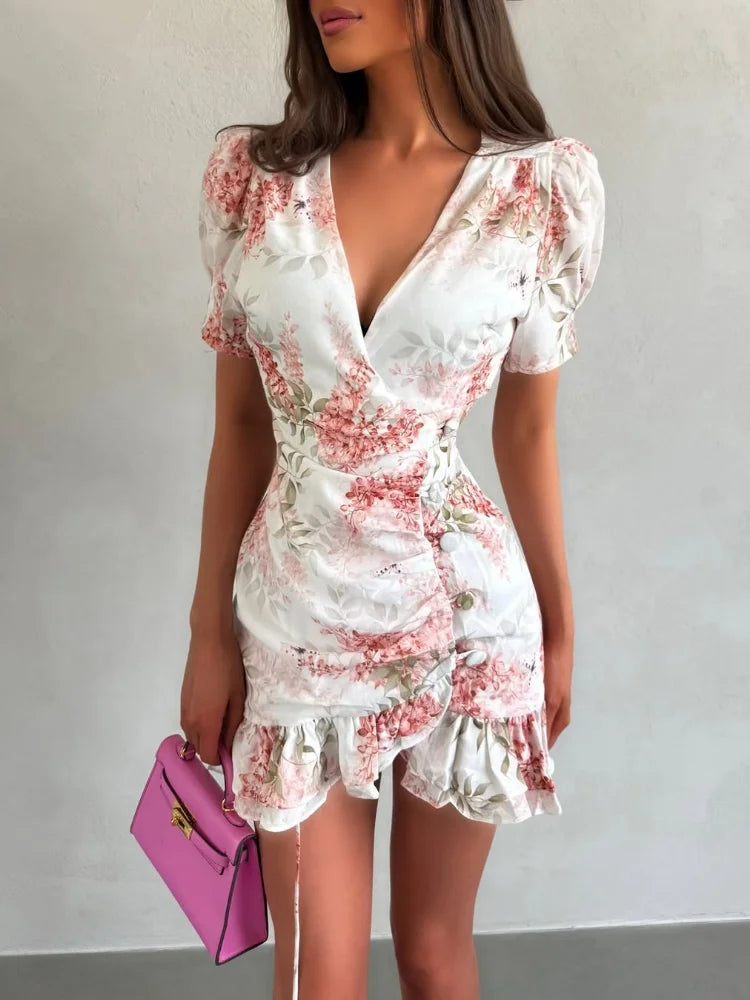 Beatrice Floral V-Neck Mini Dress