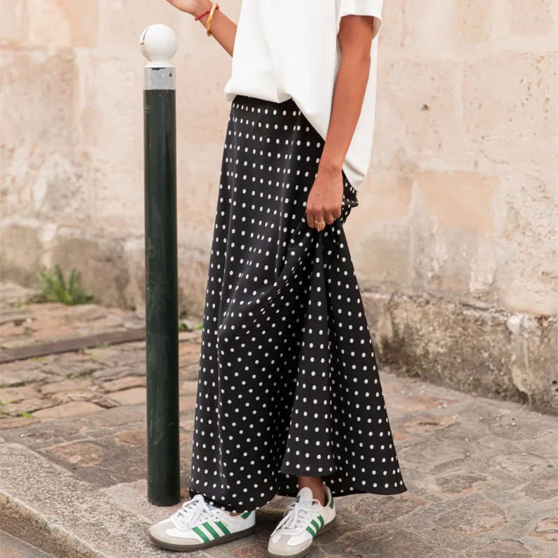 Beatrice Polka Dot Satin Maxi Skirt