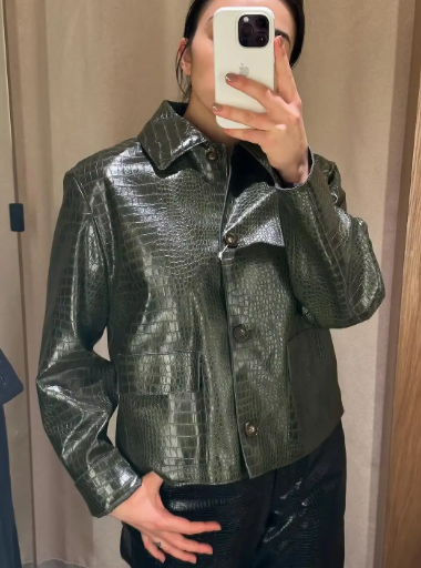 Svea croco-geperforeerd vegan leren jack