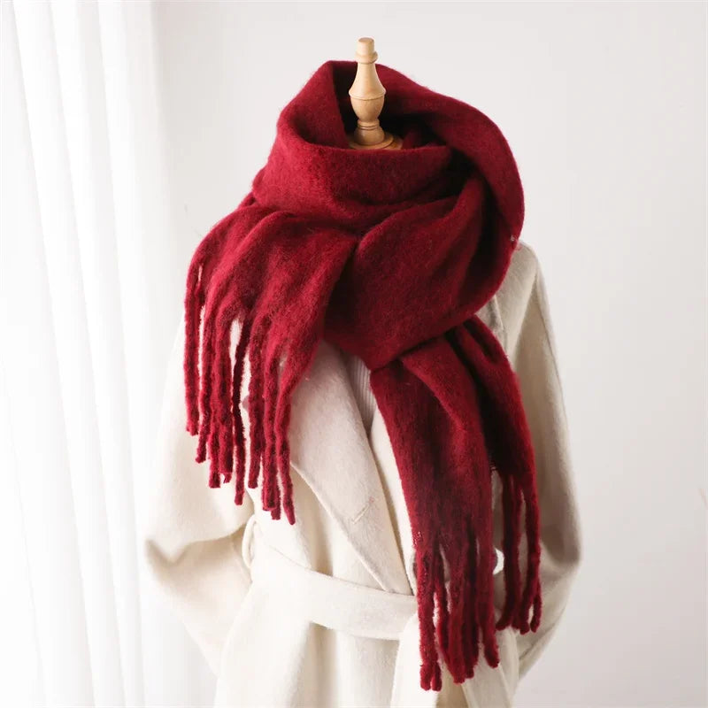 Thick Women's Winter Scarf - Soft Solid Pashmina Wrap with Tassels 10