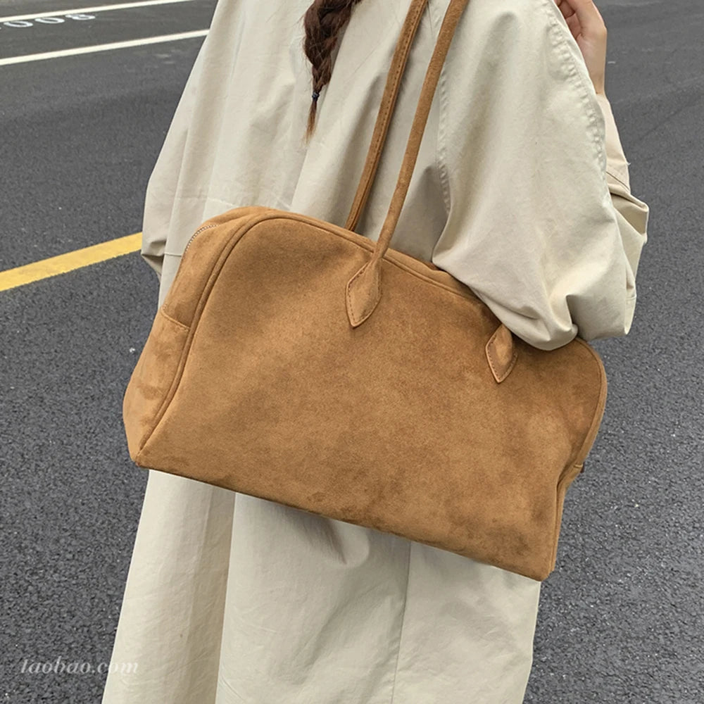 Vintage suède dames shopper - Schoudertas met grote capaciteit voor herfst en winter