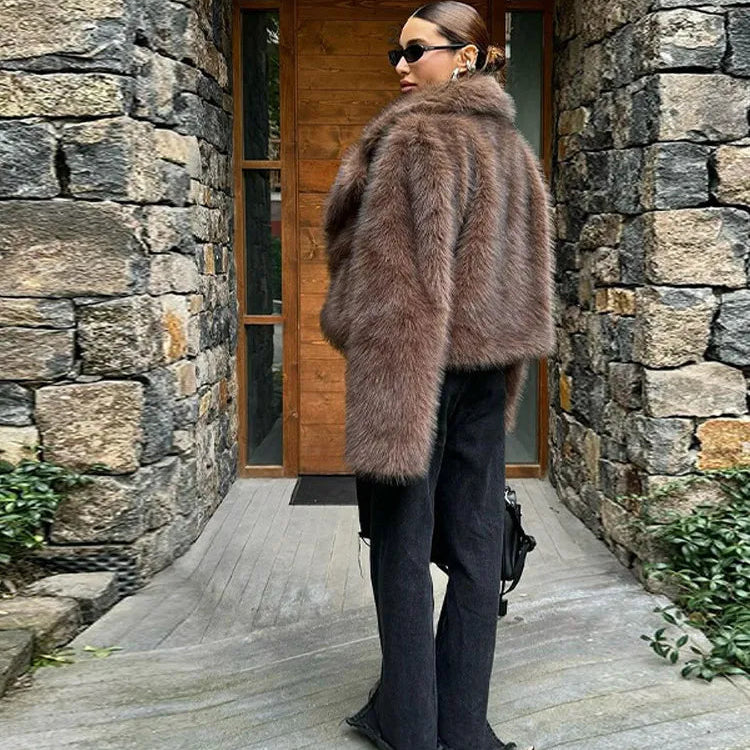 Women's Cozy Faux Fur Coat - Stylish Winter Coat with Turn-Down Collar 0