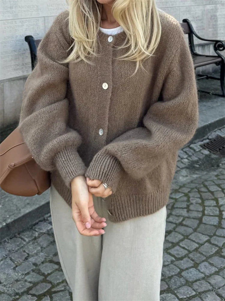 Women's Fuzzy Knit Long Cardigan Sweater - Button Down Casual Layering Piece 0