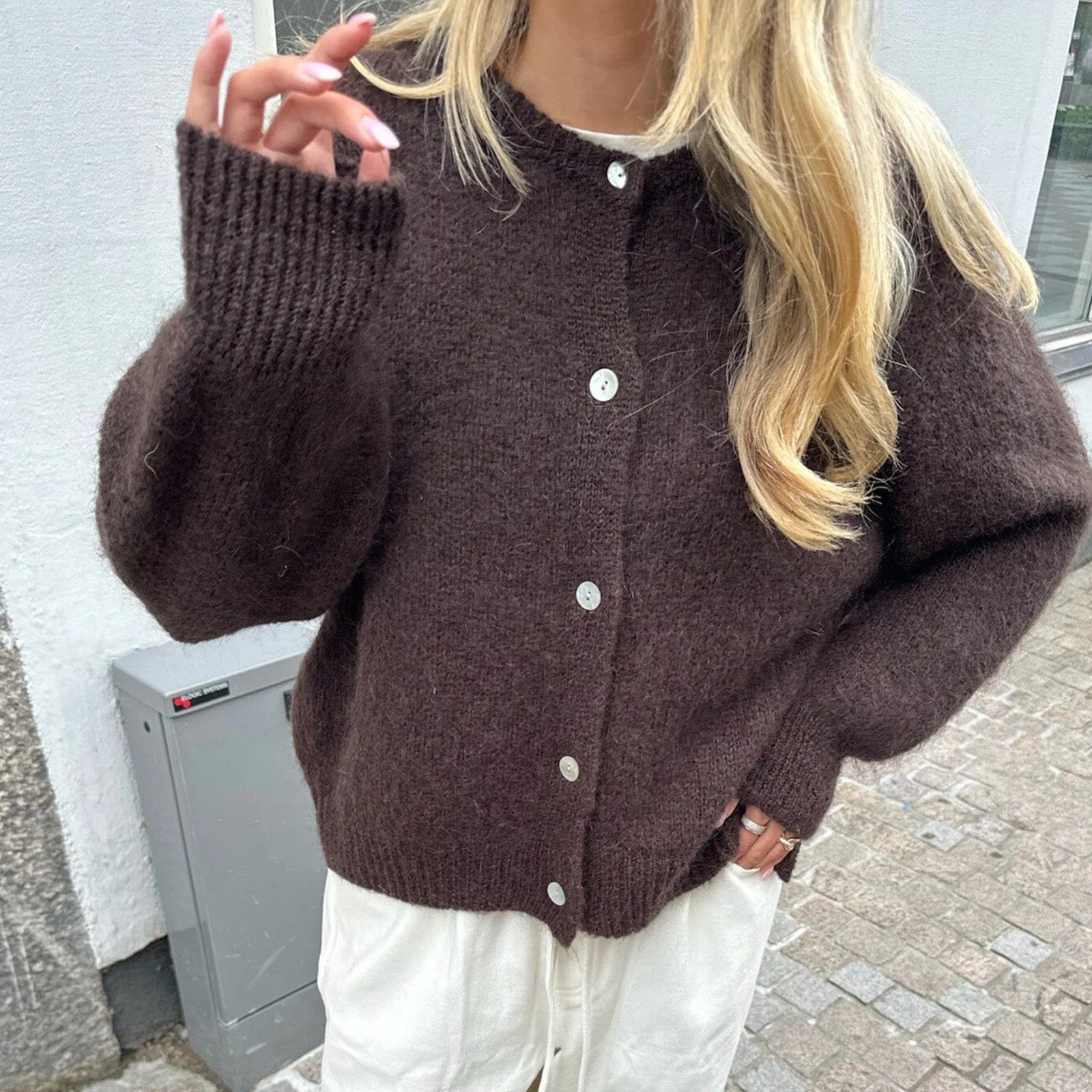 Women's Fuzzy Knit Long Cardigan Sweater - Button Down Casual Layering Piece 10