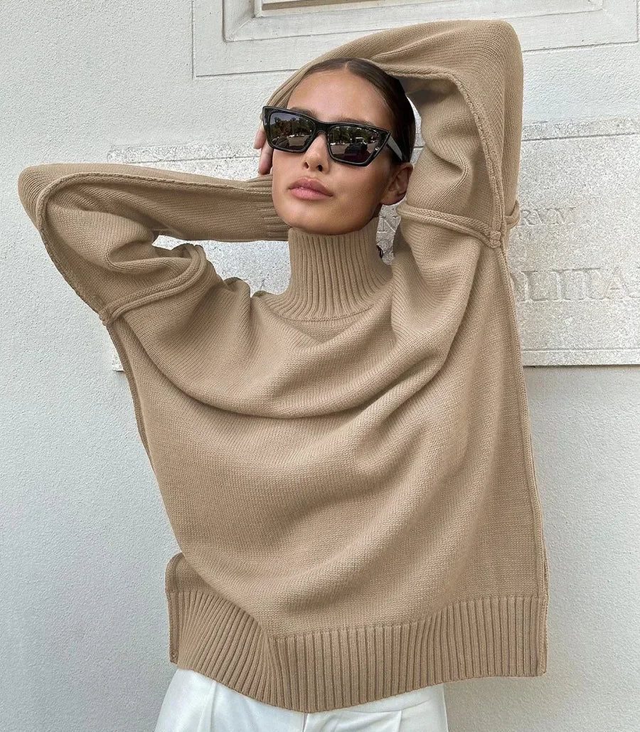 Women's Oversized Black Turtleneck Sweater - Thick Knitted Pullover for Autumn Winter 1