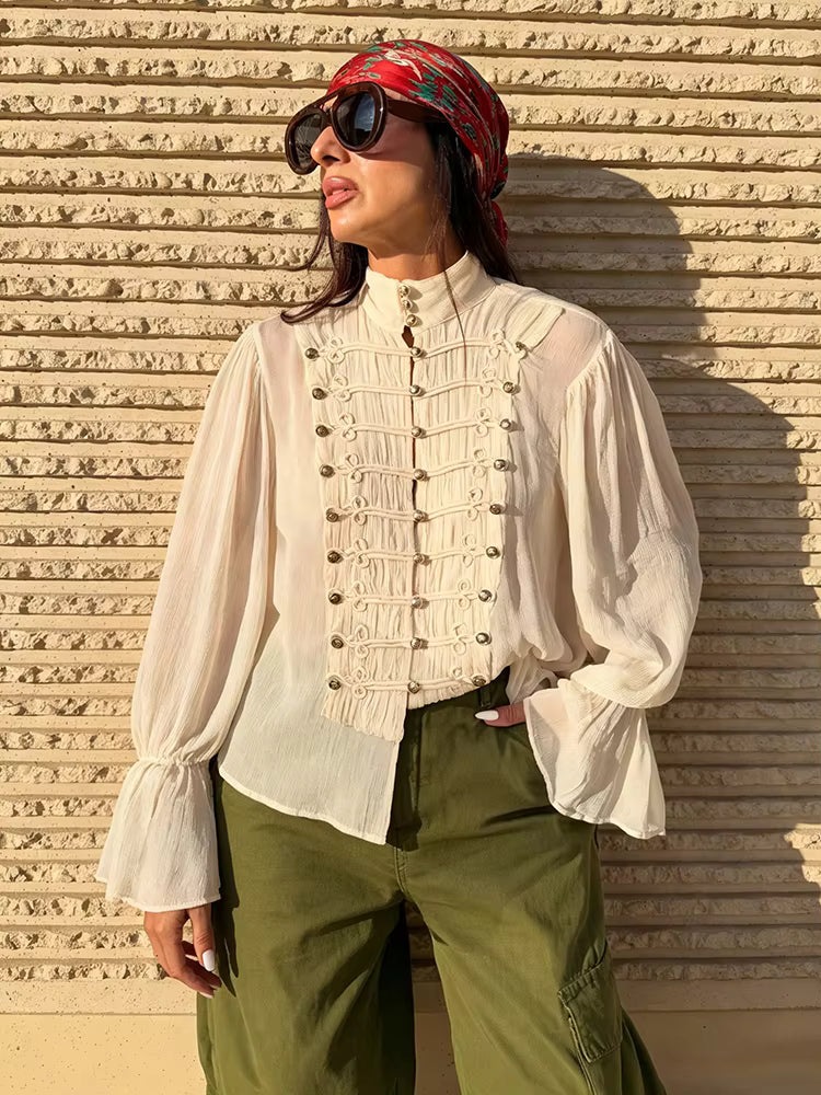 Chemisier Amelie en mousseline vintage col montant