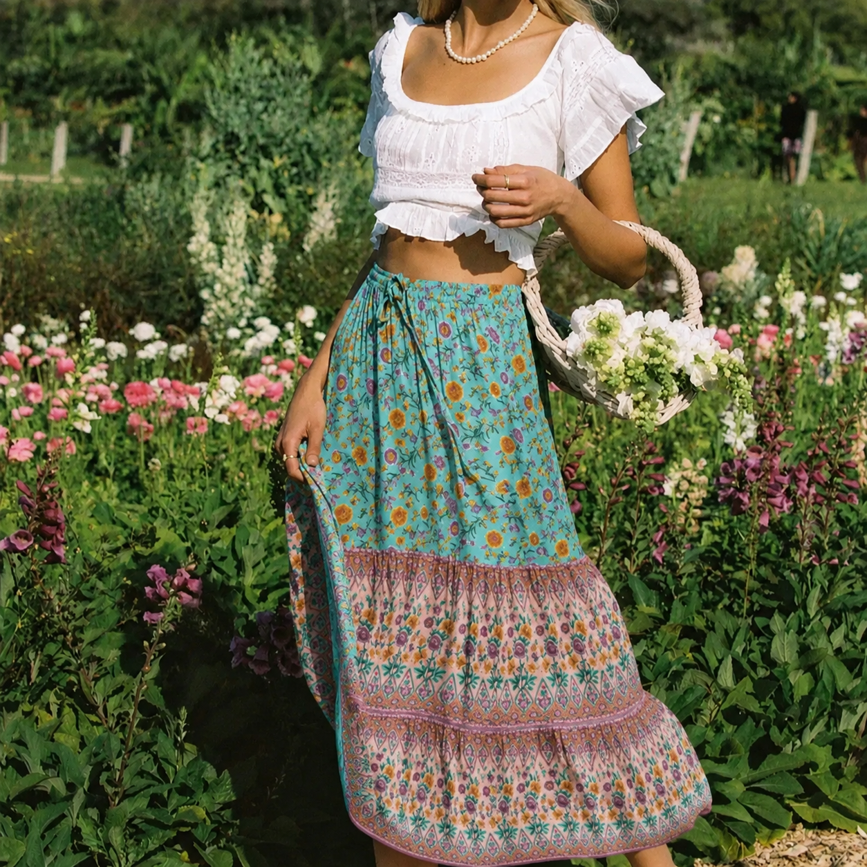 Bianca boho strandrok met bloemenprint