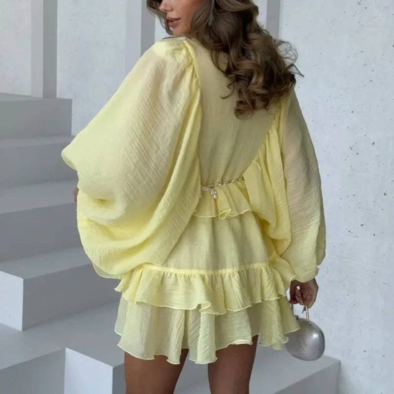 SOERA Marianna Pleated Ruffle Mini Dress - Dress -  Yellow M