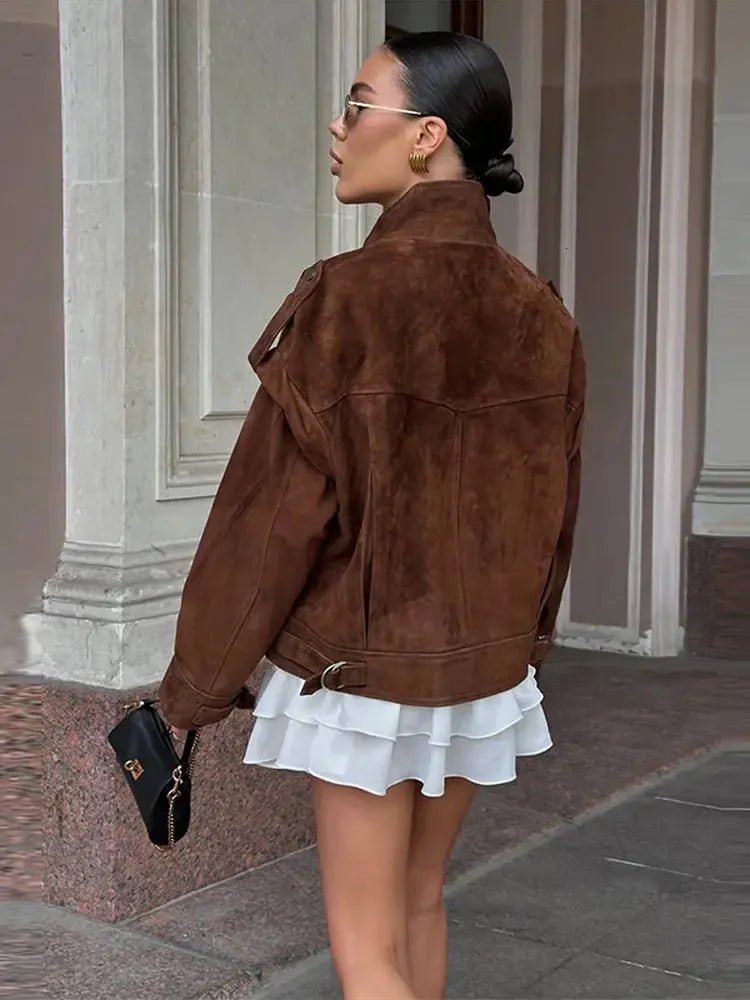 SOERA Mila Wide Shoulder Faux Suede Jacket - Jackets - SOERA-278211-M-BROWN-04515 Brown M