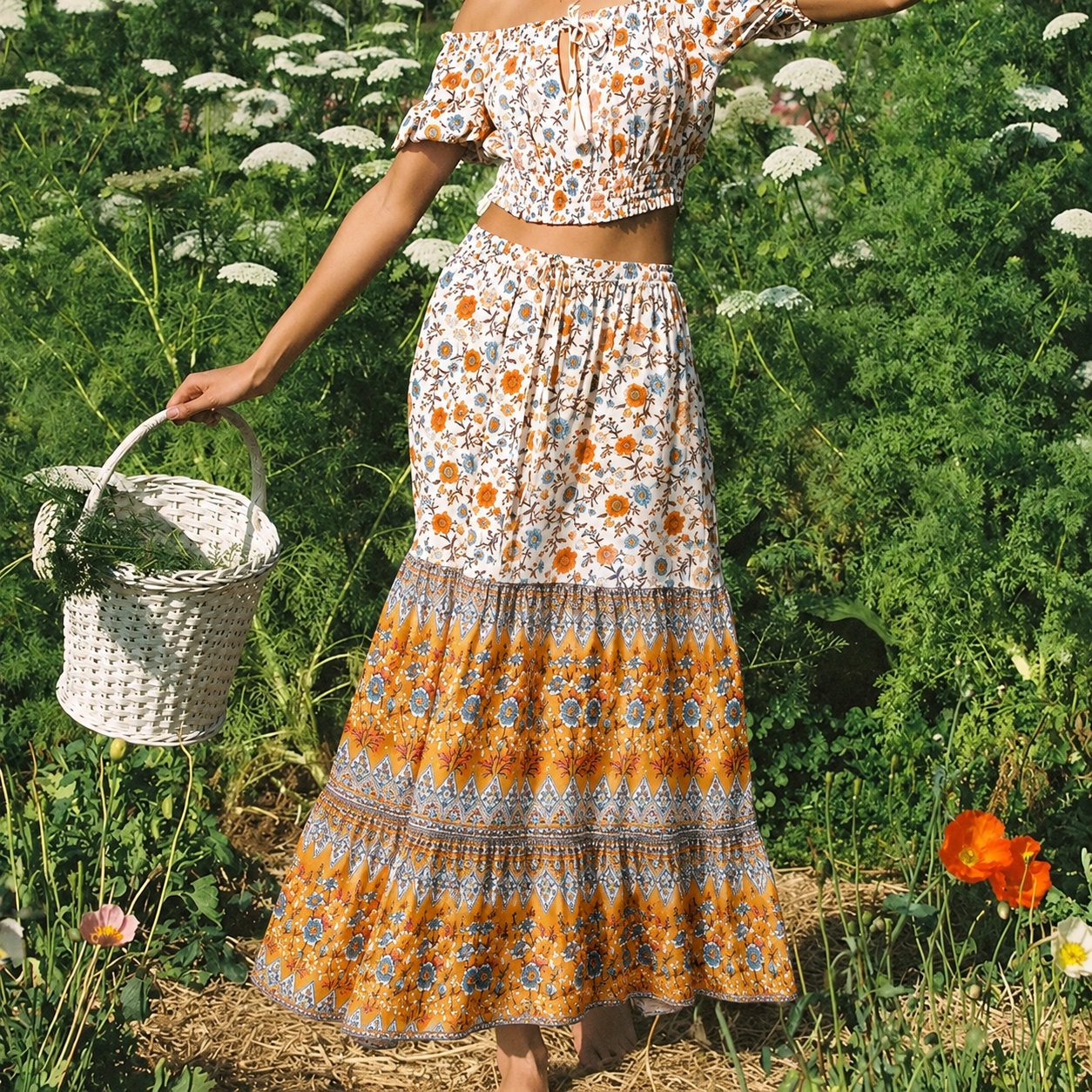 Bianca boho strandrok met bloemenprint