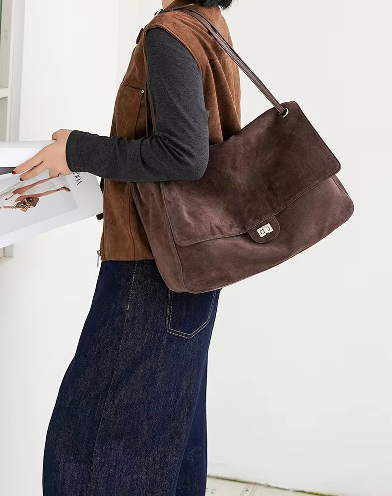 SOERA Esther Frosted Cowhide Retro Tote Bag - Bag - SOERA-968003-BRO-38-68515 Coffee Large