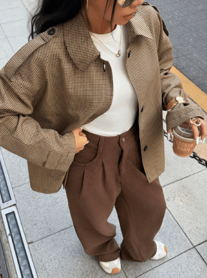 SOERA Teresa Houndstooth Plaid Blazer - Blazer - SOERA-250499-BRO-L-01123 Brown L