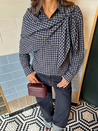 Lena Plaid Scarf-Tie Shirt