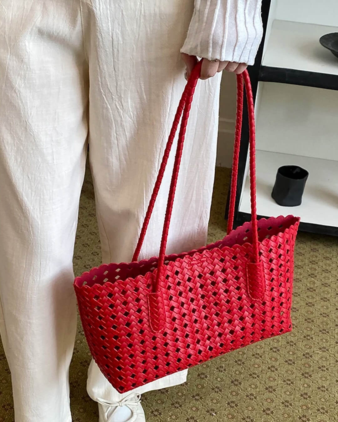 Briana gevlochten stro shopper