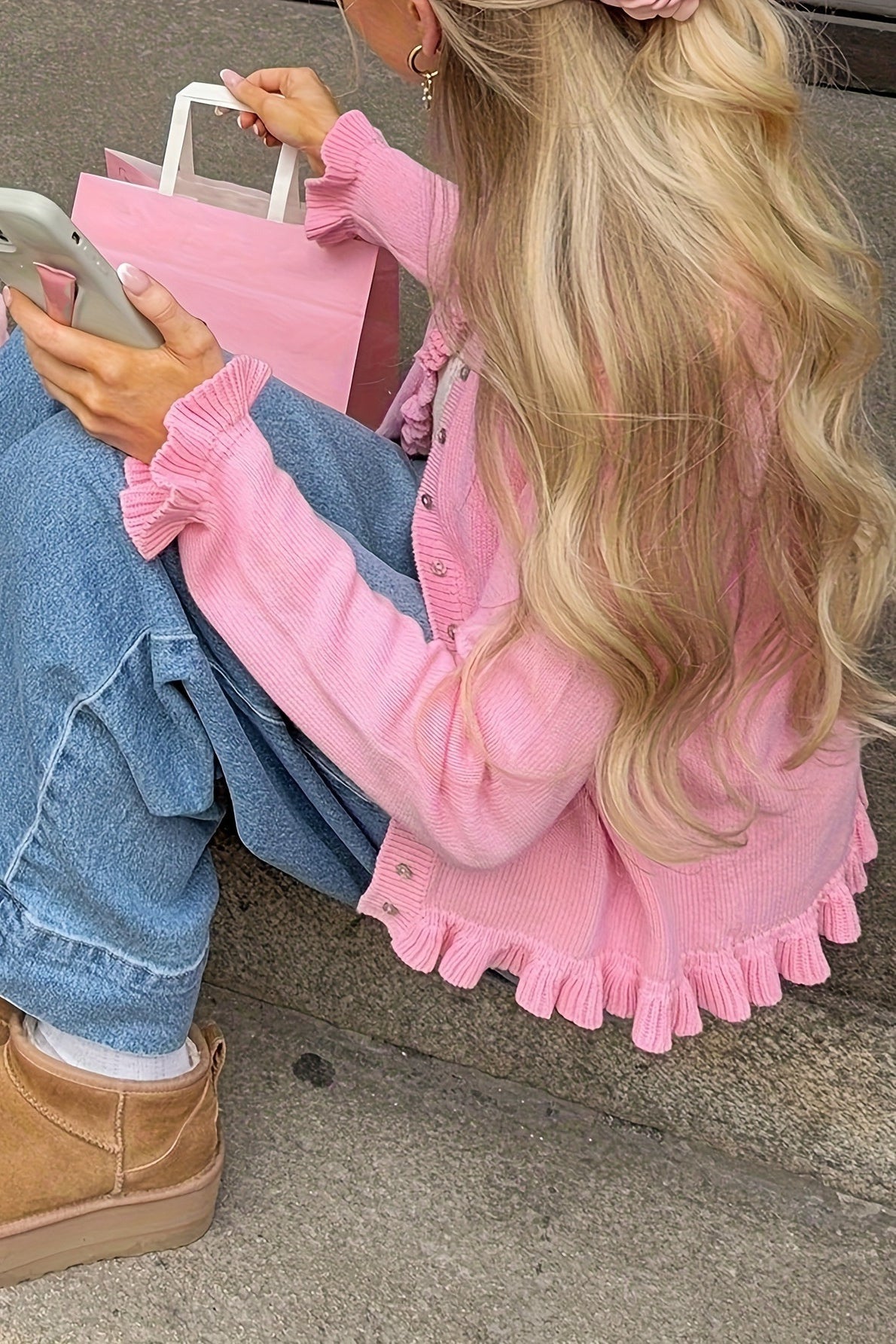 SOERA Ayla Knitted Frill Cardigan - Cardigan -  Pink S