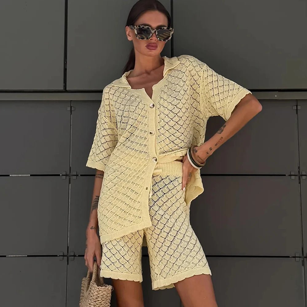 SOERA Selene Knit Cardigan Shorts Set - Cardigan -  Yellow M