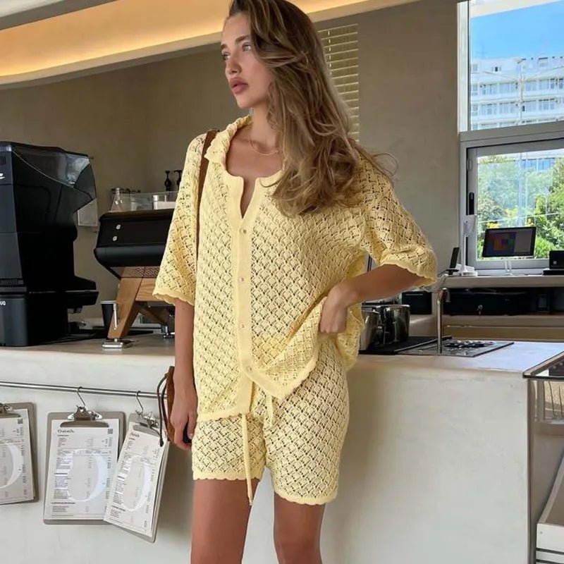 SOERA Selene Knit Cardigan Shorts Set - Cardigan -  Yellow S